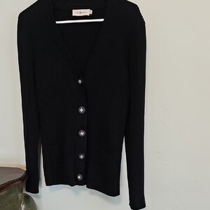 Tory Burch Black Cardigan V-Neck Knit Sweater